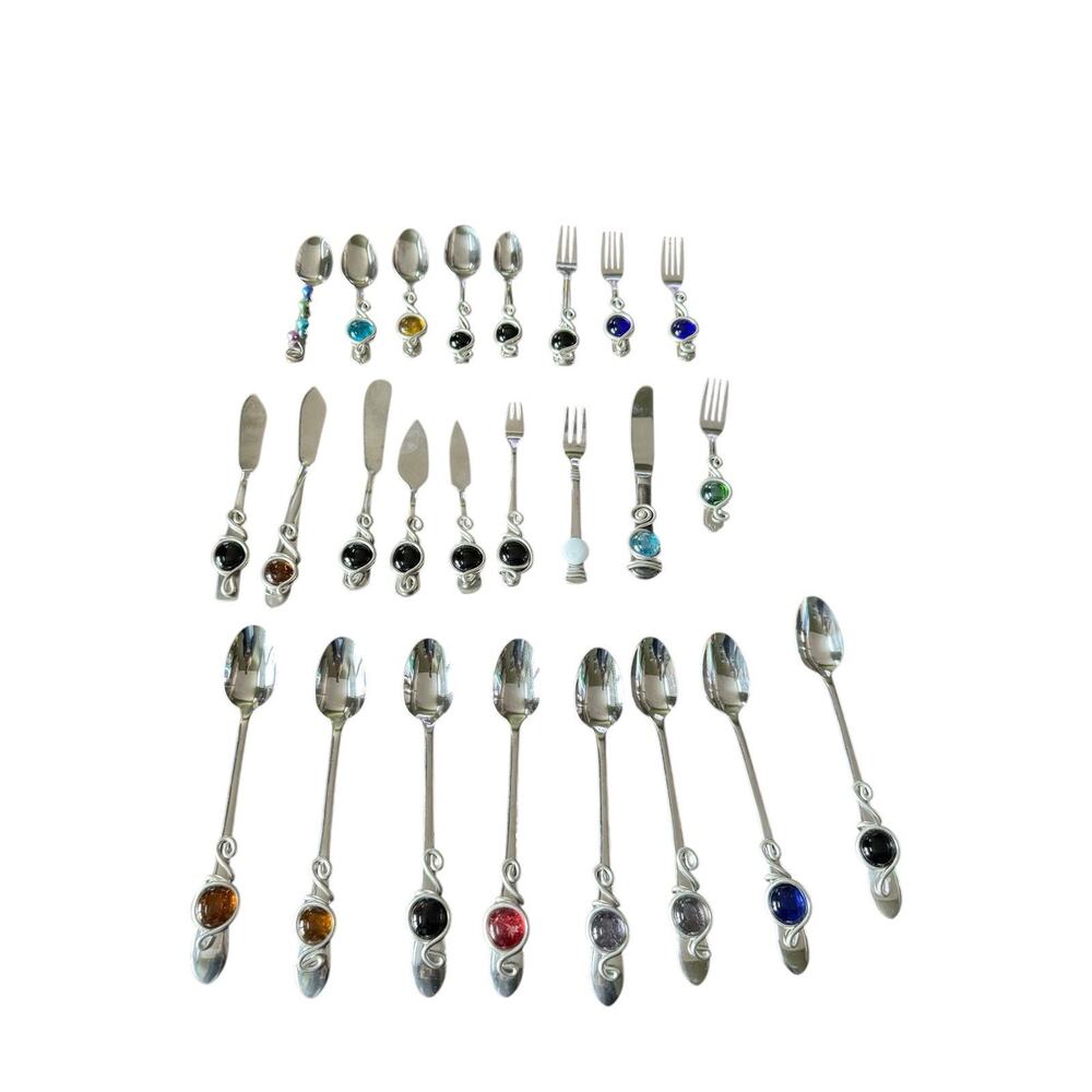 Lot 25 Jeweled Handle Spreaders Spoons Forks Mixed Brands Stainless Wire Wrap